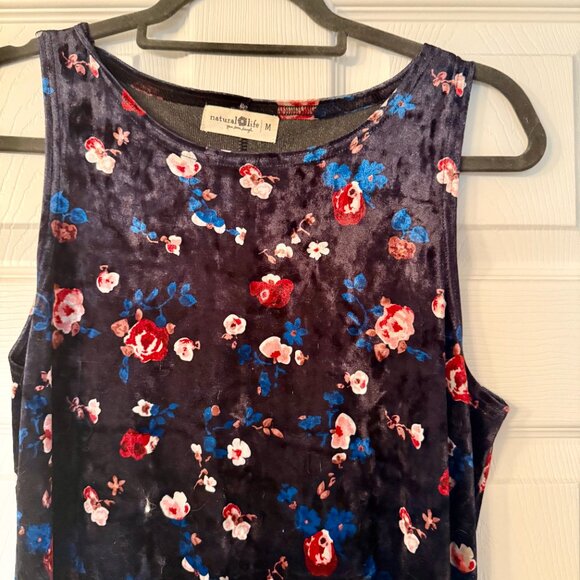 Natural Life Crushed Velvet Floral Midi Tank Dress Medium - Picture 2 of 4